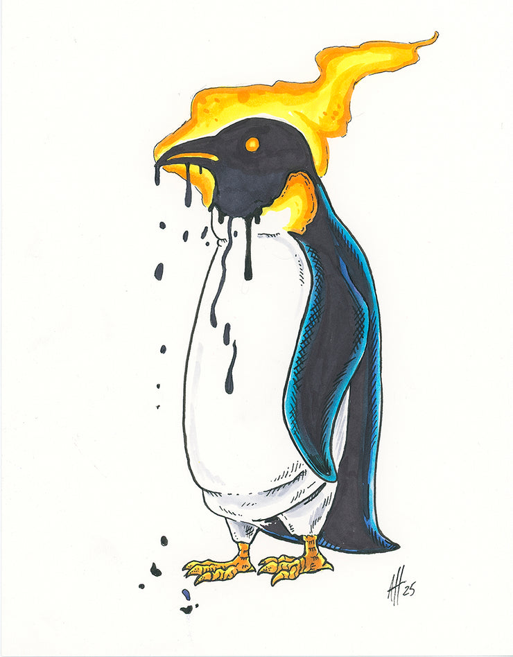 Original Marker Drawing Flaming Penguin